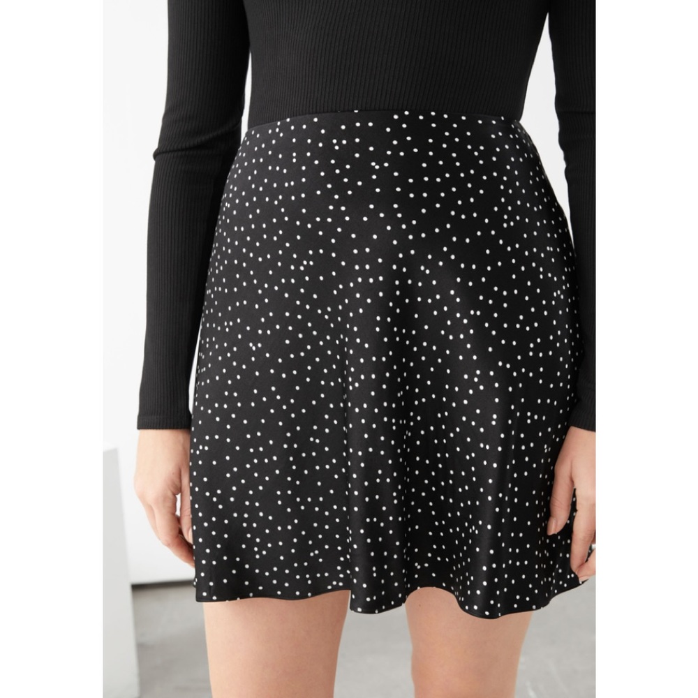 & Other Stories Satin polka dot print flippy mini skirt in black NWT